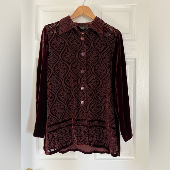 Diane Gilman burgundy velvet burnout boho whimsigoth witchy dark romantic top - Picture 1 of 8